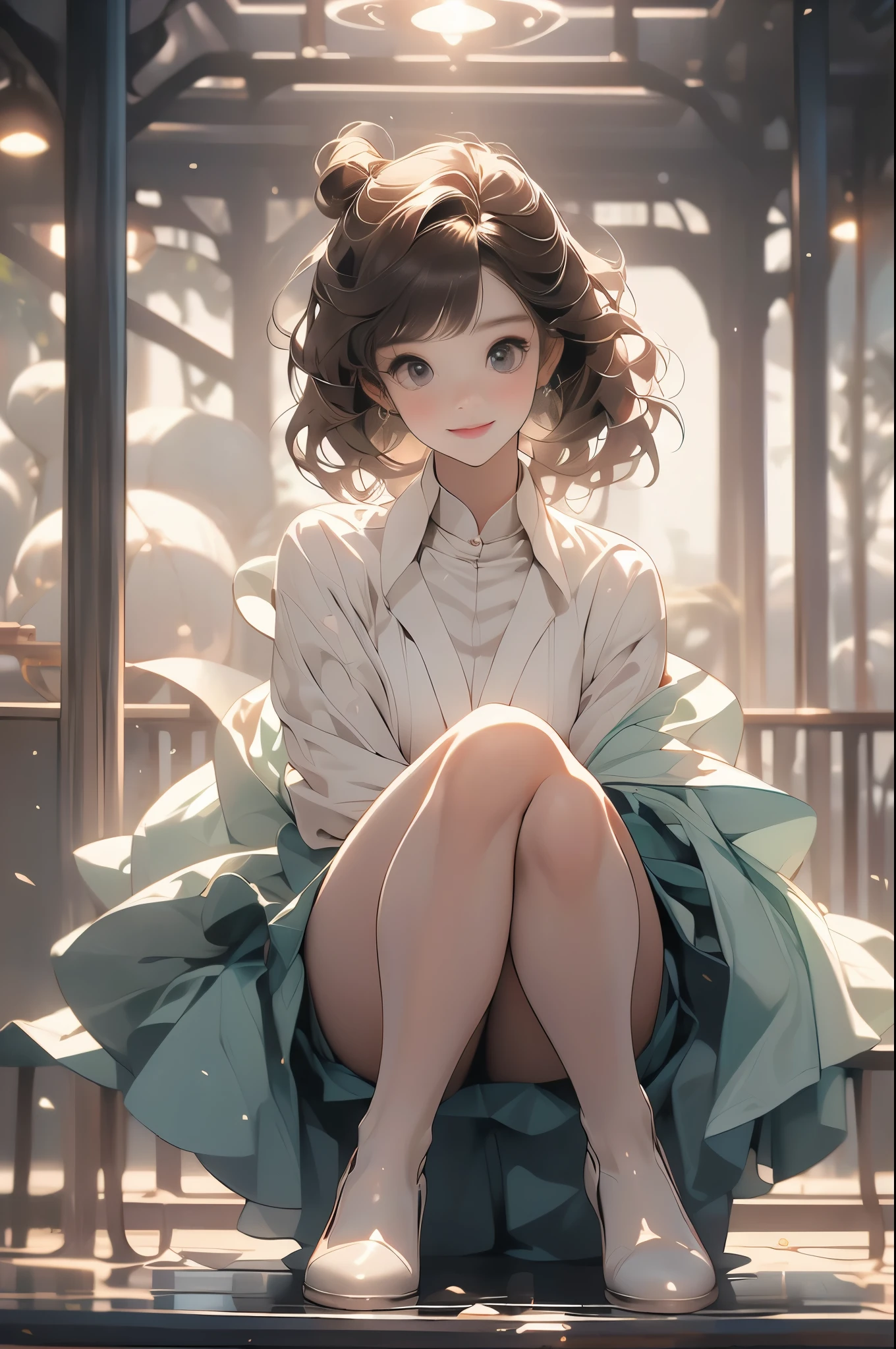 (Surreal)、(lamplight)、(A high resolution)、(8K)、(The content is very detailed)、(Best Best Illustration)、(beautidful eyes)、(quality)、(ultra - detailed)、(tmasterpiece)、(wall-)、(A detailed的the face)、solo、1 girl in、looking at viewert、Fine and detailed、A detailed的the face、In the darkness of the night、Depth shadows、low pitch、purebred face_v1、A smile、long、Black shawl straight hair、46 points oblique bangs,female student、(Brightly colored mini skirt,What about the lattice)、A smile, actual, realistically, hight contrast, photon maping, Authentic images, super detailing, low angles: 1.5, 1 girl, Alone: 1.5, pop star, Kaibo idol, dress up like k-pop, sexy for, Open your legs forward, Fancy makeup, blazer jacket: 1.3, short skirt: 1.3,, high-heels, M-shaped open legs: 1.3, Open your legs 180 degrees, with an open crotch: 1.3, long brown hair, wet white: 1.5, You can see it from under the skirt: 1.3, Height 170 cm,ctextured skin