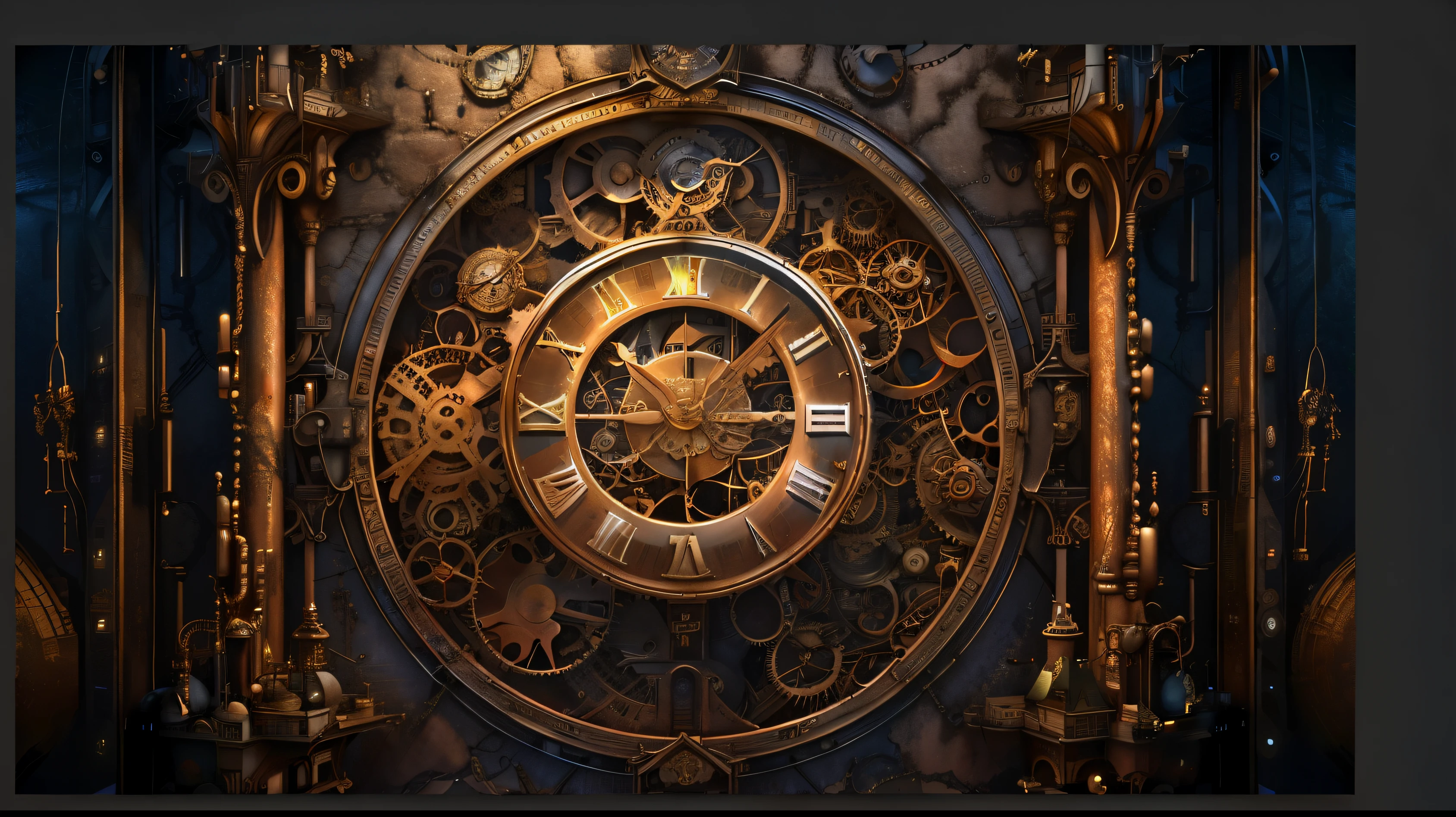 There is a big clock on the wall of a building, clock steampunk, Mechanical clock, Steampunk themed images, clock, steampunk background, clock, Steampunk Digital Art, Memories are trapped in eternity, clock mechanical, Time consumes us all, 3D Rendering, huge Mechanical clocks, inter dimensional clock, novel