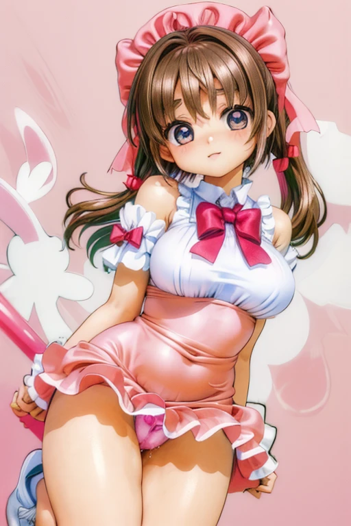 Sakura Kinomoto brown hair woman Baby Face Big Breasts Waistline barefoot Thighs Reverse Bunny Love juice smile blush Short pigtails Little red ribbon night Unpopular pool Water ripples spread Overall image Sensual Dominant sensational Taunt fine eyelashes Big Eyes first round Frills