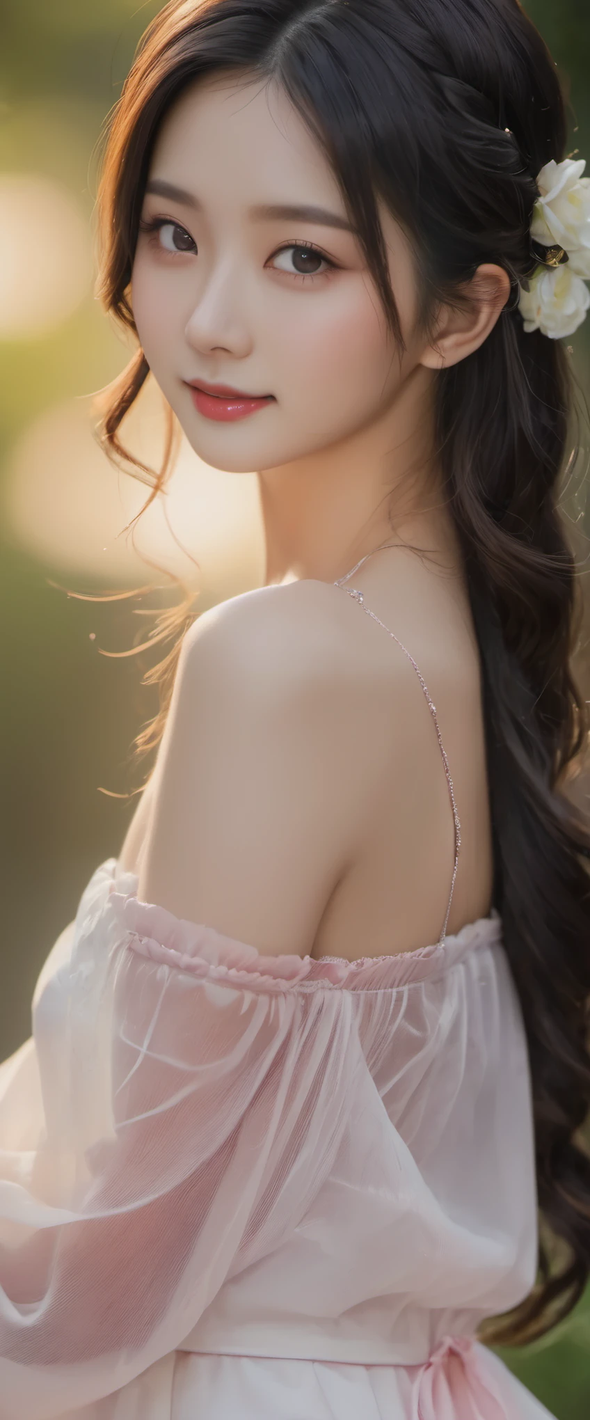(masterpiece,highest quality,超A high resolution),Japanese women, (((Very beautiful 25 year old girl))), pretty girl、Look at the photographer、 ((Beautiful braids)), Very cute face, glossy lips, Double eyelids on both eyes,Natural smile、 Natural Makeup, Long eyelashes, Shiny and smooth hair、, Perfect limbs, Perfect Anatomy,((Completely naked))、 venue,Dynamic pose,Black Hair,See-through,beautiful girl、Idol、