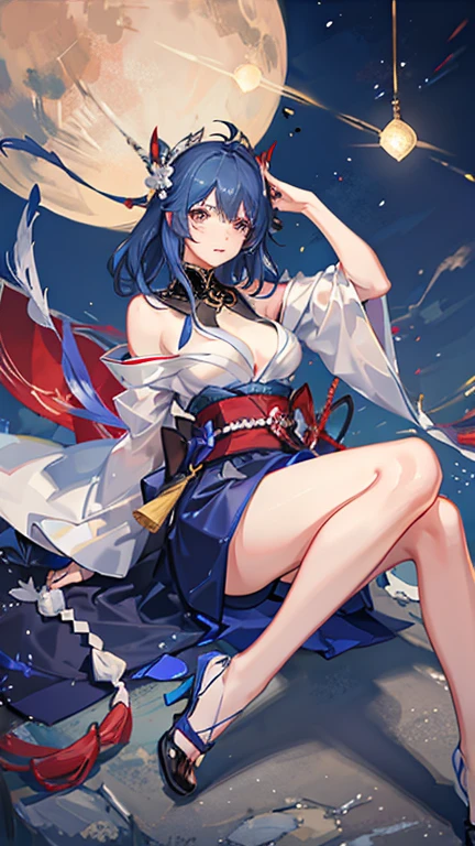 A woman holding a higasa parasol drawn over a kakejiku rolled scroll,