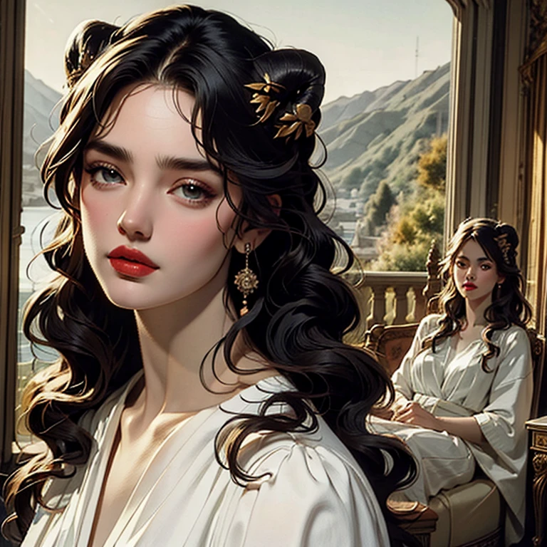 4K, 8k, obra de arte, melhor qualidade, tronco, 1 garota, olhando para o espectador, cabelo vermelho, cabelo medio, olhos roxos, demon horns, Casaco preto, dentro de casa, mal iluminado, the age of the actress is 23 years old, busto aberto