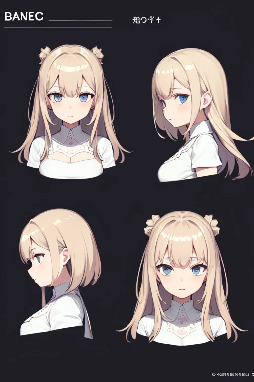 Charterner v2, One girl, breast enhancement, Headphones,Brown Hair, Long Hair, blue eyes, white dress detaileds, same clothes, Concept Art, detailed_face, line_sketch, plan, Official Art, Official Alternative Costumes, Design style, multi style, detailed character, 4_~ side, original, 8K GC, massive detailed, Multiple Views of the same character, White background, character, technical illustration, Multiple Views,masterpiece,highest quality