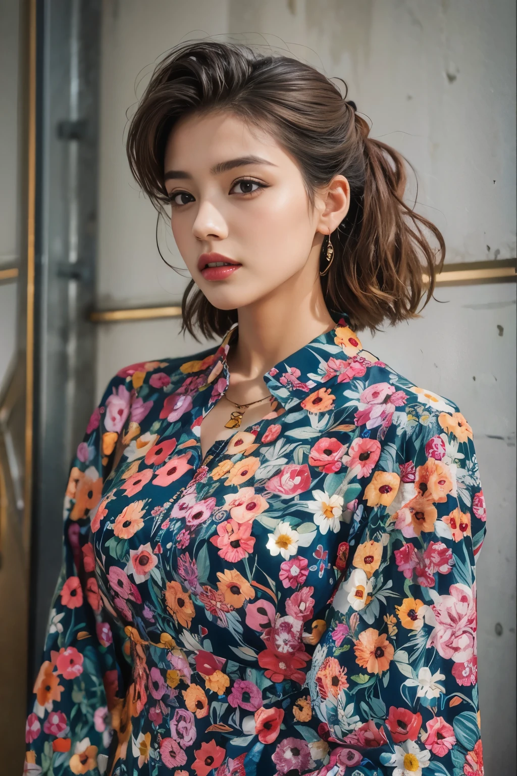 Beautiful woman in a 90s retro dress