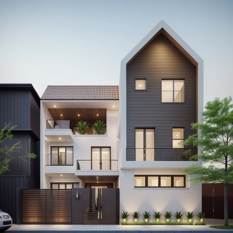 a view of a modern house with a fountain in front of it, exterior design, overall architectural design, architectural 3 d render, neotraditional modern, realistic architecture, architectural rendering, architectural render, housing architecture, concept house, contemporary house, neotraditional modern minimalist, award winning render, render to resolute perfection, professional render, architectural visualization