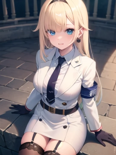 (masterpiece:1.3),((High resolution)),((high quality)),((Super detailed))、One Girl、Perfect balance、Perfect Face、Detailed face、Cute face、beautiful詳細な目、Expressive eyes、Cute eyes、Shining Eyes、Perfect body、beautiful体、Emma Aizawa、Long Hair、Gradient Hair、hair band、Earrings、Blue tie、Collared shirt、((White Dress))、((White coat))、Armband、Long sleeve、(Black gloves)、Black Belt、Garter Straps、(Black knee socks)、Cowboy Shot、smile、Outdoor、Closed Mouth、(head shot)、Embarrassing、beautiful女の子、Cute face、beautiful顔、Cute face、beautiful、Best Quality、good anatomy、smile、Closed Mouth、blush、((Full Body)),((Super detailedな背景)), Mistress Pose, ((8K Wallpaper)) , Outdoor, Day, blue sky, empty, Watching the audience, Moody lighting, In-person audience、Sitting、From above、(NSFW:1.3)