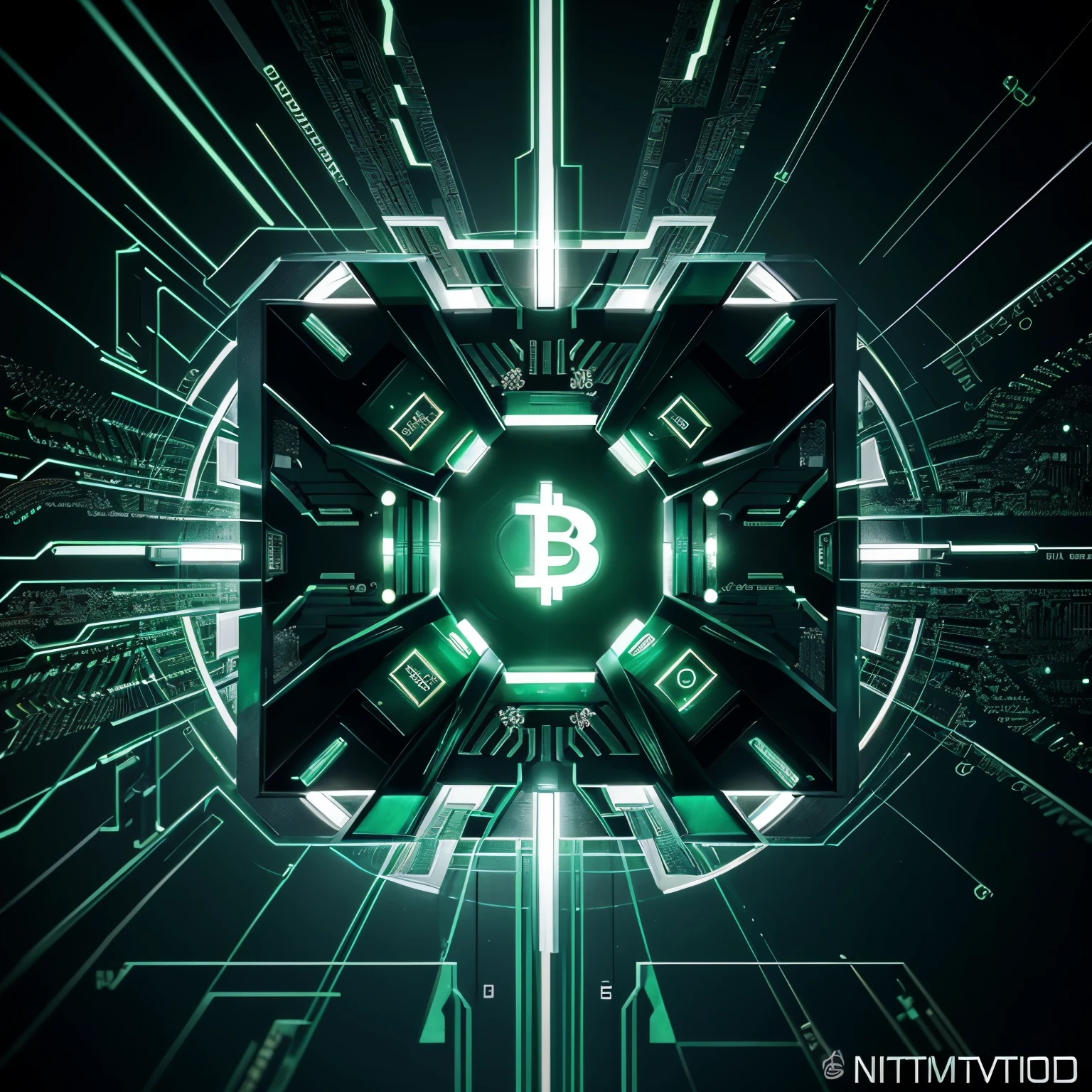 NFT Model 2 - "Emerald Circuit Symphony"
Description: This digital artwork combines elements of technology with a modern and elegant aesthetic. Representing an electronic circuit in shades of white and emerald green, this NFT conveys the complexity and beauty of blockchain technology. Discreet Bitcoin symbols are incorporated into the design, adding a touch of exclusivity for crypto art enthusiasts.