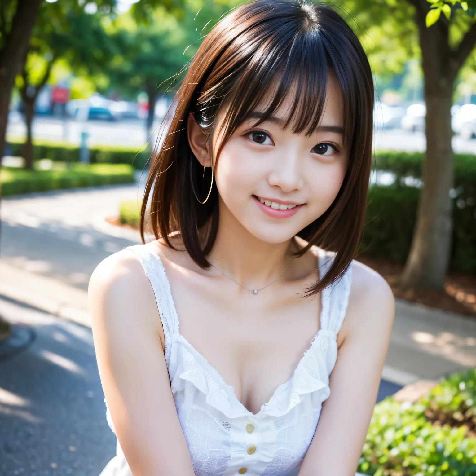 Best-quality, Masterpiece, Ultra-High-Resolution, (Photorealistic:1.4), Raw-Photo, 1girl, Japanese-idol, extremely cute big-black-eyes, innocent-smile