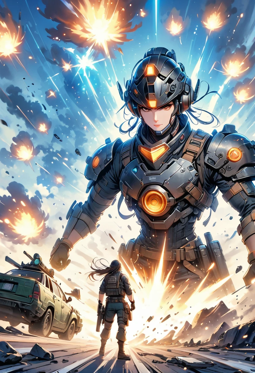 Movie battle space scene, explode, Giant ships, Destruction and volumetric lighting. Very detailed.)Flying shells，