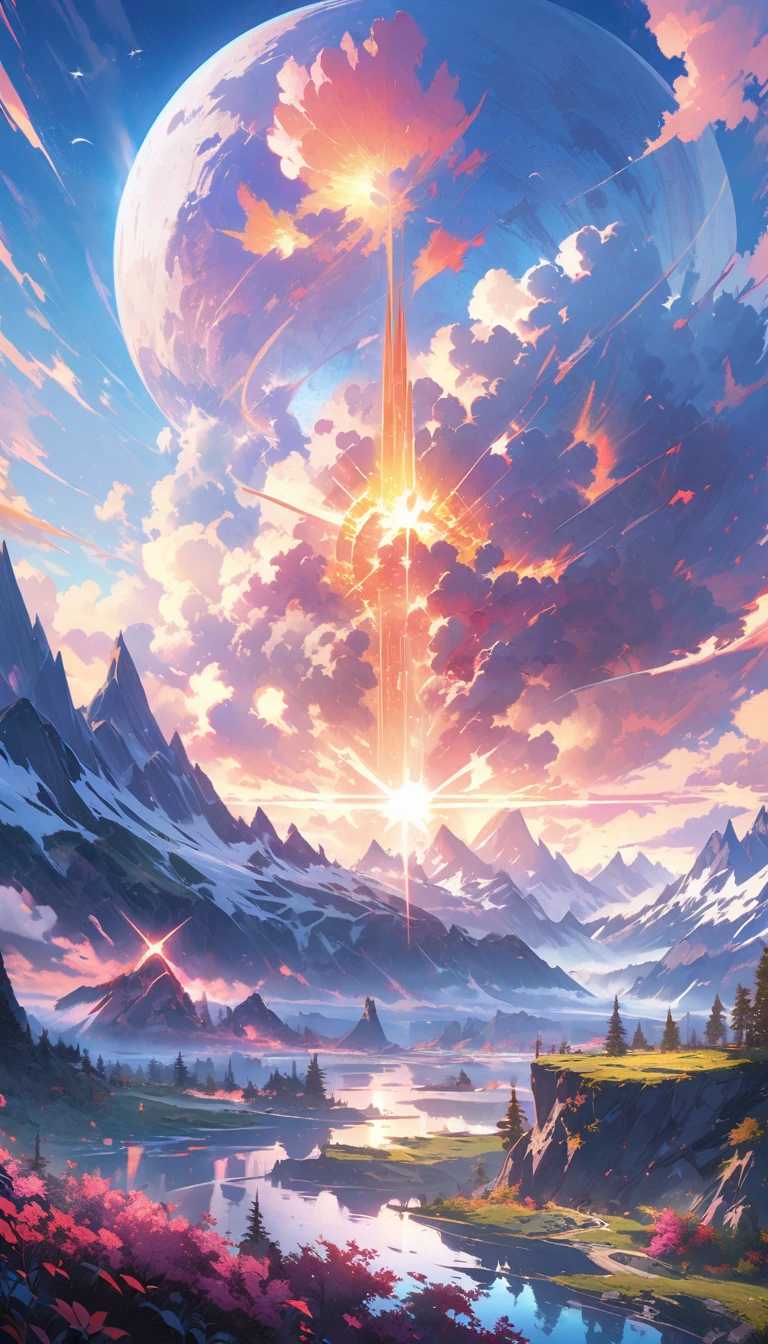 Mountain with the moon in the sky々and lakes, Highly detailed digital art in 4K, Highly Detailed 4K HD Wallpapers, Impressive fantastic scenery, Sci-Fi Fantasy Desktop Wallpaper, unreal engine 4k wallpaper, 4K Detailed Digital Art, Sci-Fi Fantasy Wallpapers, Epic dreamy fantasy landscape, 4k HD Matte Digital Painting, Amazing artwork in 8K  