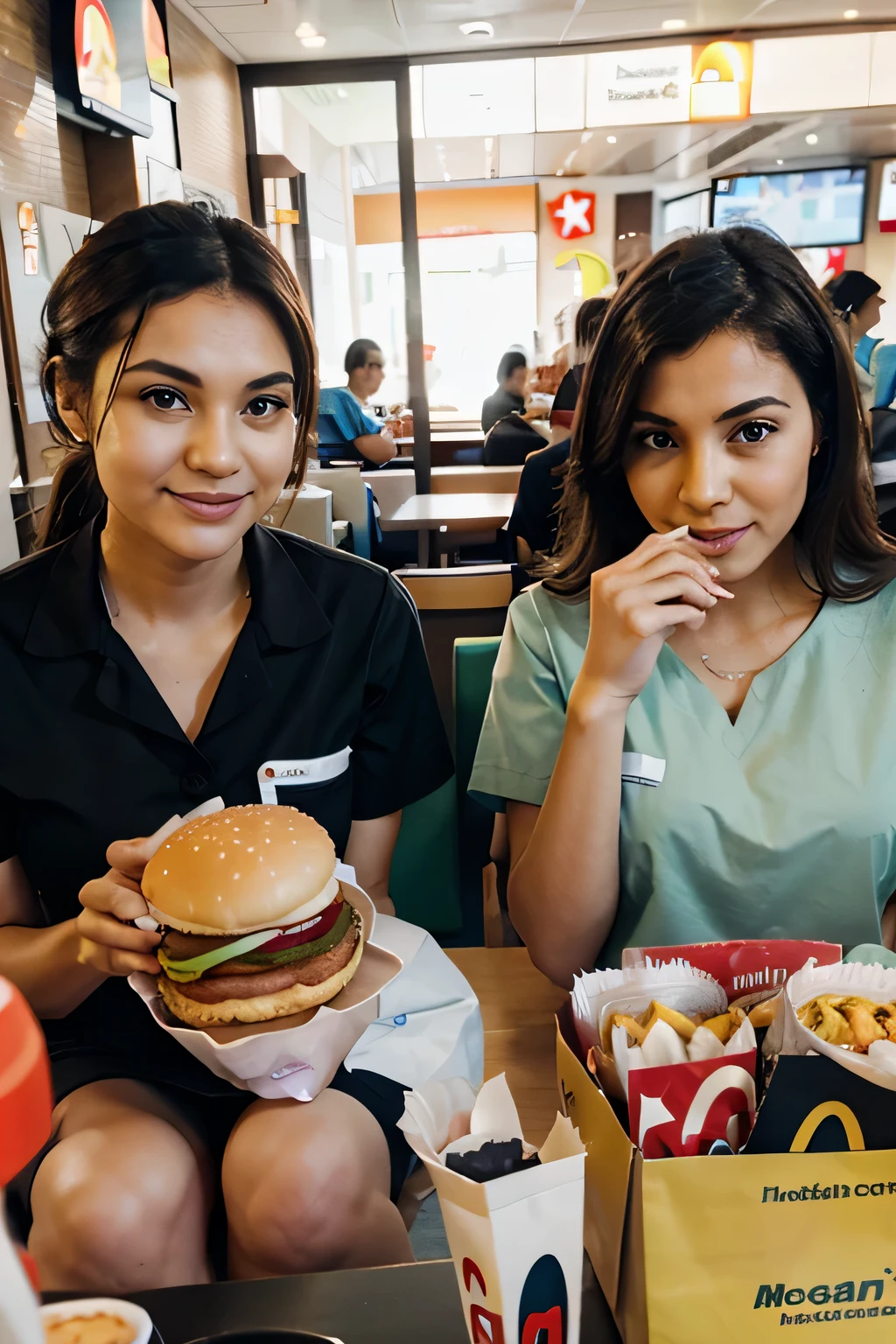 A group of nurses eating at mcdonalds
