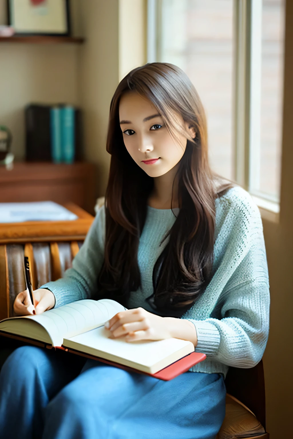 Beautiful woman with a notebook、indoor