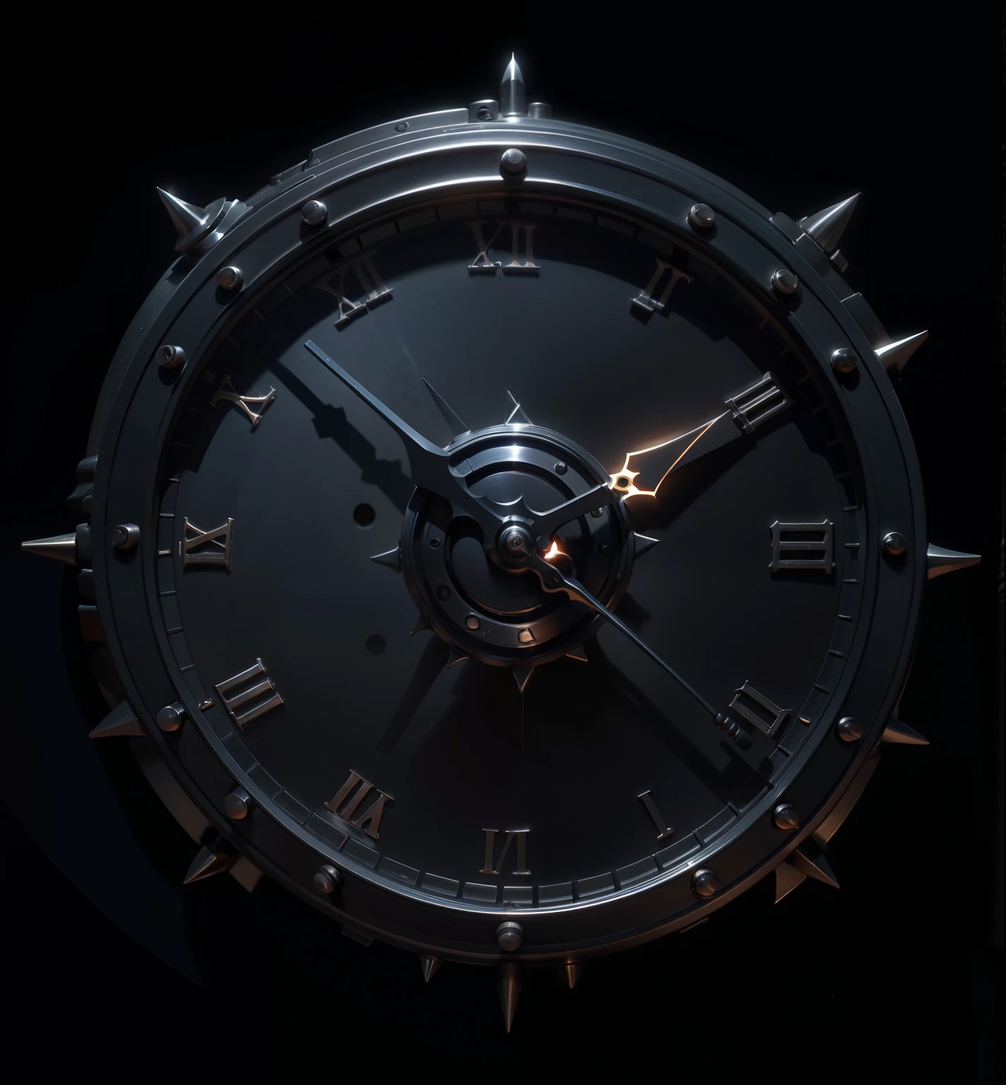 (大clock:1),pointer,clock中间有个恶魔头,(Spiked outline:1),Dark,clock,metallic feel,安Dark概念艺术,HD Wallpapers,8k,完整的clock,European pattern,(No human-related:1),
