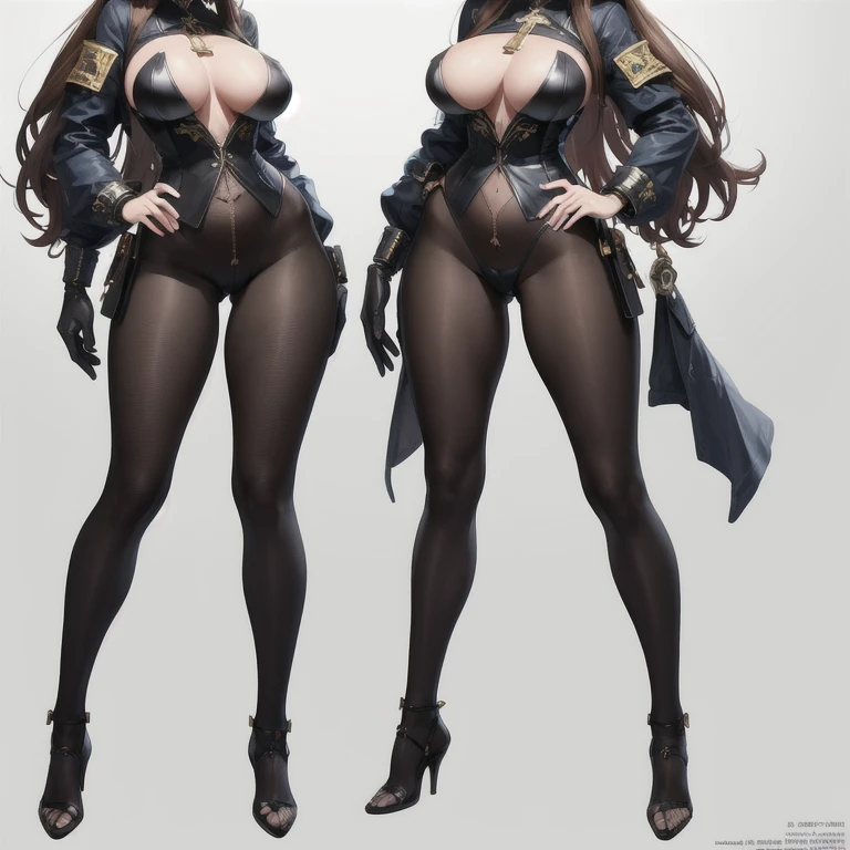 Multiple Views of the same character,Charterner v2, One girl, Slender figure,breast enhancement, (Headphones),Brown Hair, Long Hair, blue eyes, same clothes, Concept Art, detailed_face, line_sketch, plan, Official Art, Official Alternative Costumes, Design style, multi style, detailed character, 4_~ side, original, 8K GC, massive detailed, Multiple Views of the same character, White background, character, technical illustration, Multiple Views,masterpiece,highest quality
