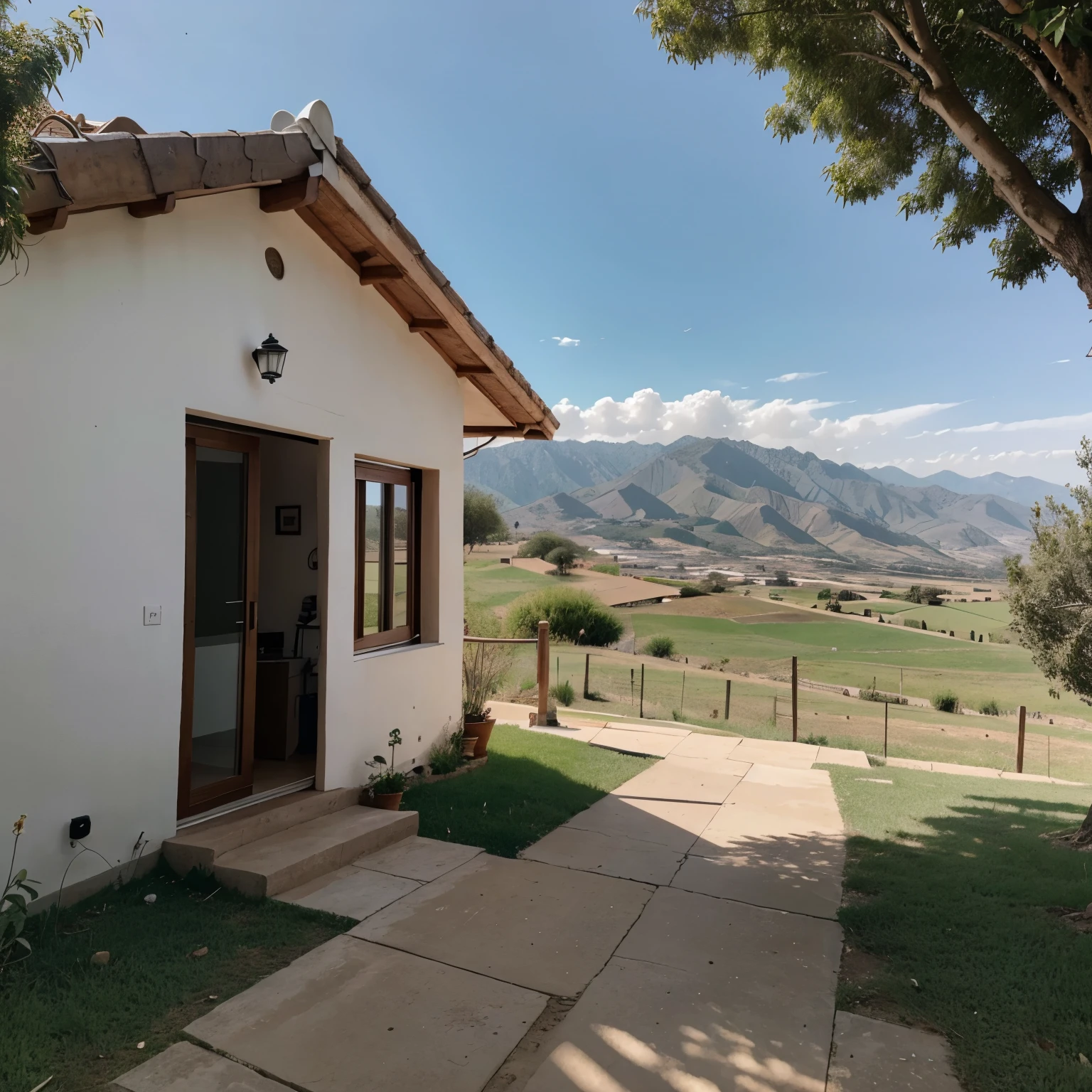 Una hermos casa vista desde el exterior, ubicada sobre una colina con vista al valle