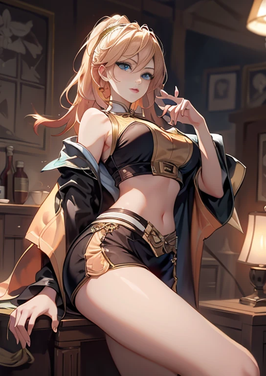 (masterpiece、top-quality、hight resolution、Official art、Beautifully Aesthetic:1.2)、(8K:1.4)、(1girl in)、ighly detailed:1.4、Best Quality、3D、(Photorealsitic:1.4)、Realistic、colourfull、highestdetailed、face perfect、(Beautiful hairstyle:1.2)、(Platinum Blonde Hair:1.4)、The upper part of the body、nffsw、(doa:1.3)、(Cosplay:1.5)、(cleavage of the breast:1.2)、striking visuals、Bedroom、(Fractal space:1.4)、(Dynamic streaks、Bright trajectory:1.2)、vivd colour