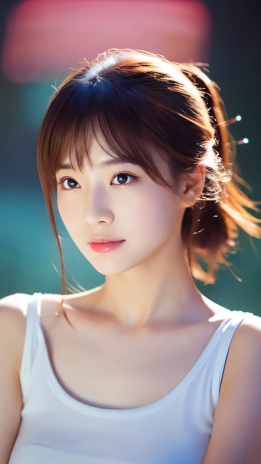 Photorealistic images of solo idols, looks like anime heroin, Radiates charm and beauty. The image iust reflect a real person of the highest quality, Powered by Ultra-HD (16 K) resolution, crisp detail, Vivid colors, Dynamic Range, Soft bokeh, Delicate texture, Realistic realism, Pin Sharp Focus. 、The camera setup is、Nikon D850 and NIKKOR Z 58mm     F。/0.95 S Noct lens,  The setting must be ISO , F/0.95, Shutter speed is 1/60.