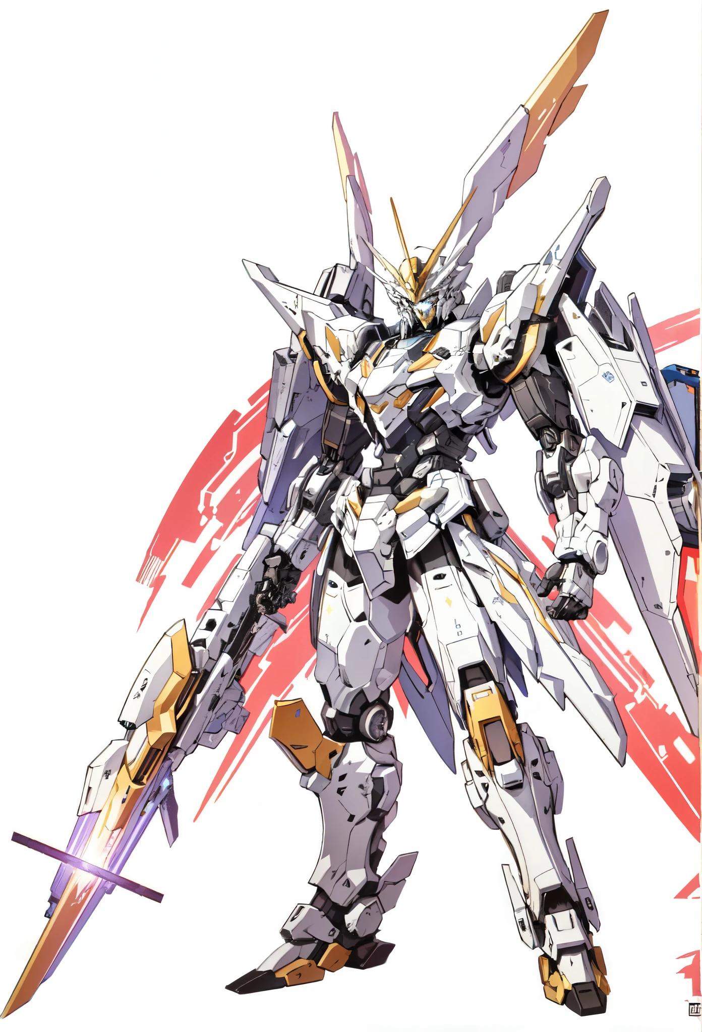 Futuristic Sci-Fi - Novel artwork of man standing in front of giant robot, Alexander Fira white mech, mecha art, golden laser breakdown mecha at range in the sky, high quality digital concept art, mecha inspiration, Alexander Ferra mecha, cool mecha style, mecha aesthetics, 4K highly detailed digital art, mecha portrait, concept art wallpaper 4K