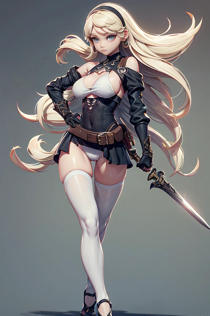 Nier automata, (nier automata), solo, ray tracing, Estilo 3D, 3DMM, corpo inteiro,(Front view), (Emist on the left),(seios muito grande),barriga perfeita, perfect and symmetrical eyes, (perfect handuturistic sword in hand)), ((cabelos curto)), pele clara, cintura fina, pernas grande, low water, Show legs to the top of the waist, (tecido partido caindo sobre as pernas),((top muito aberto)),pele ultra realista, pele ultra detalhada, olhos realistas humano,pele ultra realista,traje super sensual, top com babados,(pubis com muito volume),(extremamente sensual),(very sensual),((saia rodada com texturas detalhas nas extremidades)),((saia rodada com abertura em uma das laterias)),((saia curta projetada para traz)),((bodysuit extremamente fino branco cavado)),((white bodysuit with slit to the waist)),((mid-waist bodysuit)),(mostrar pernaostrar pernas), top quadriculado, fendas da cintura para a coxa, desenhos decorando tecidos, linhas acesas no tecido,texturas bem definidas, dress flying backwards,(((bodysuit cavado branco))),(((bodysuit fino e cavado branco no alto da cintura))),(((ninfa))),(((ninfeta))),((ninfeta)),((((one shoulder thigh length)))),(((modelo coreana))),(((sling bikini)))