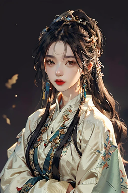 (Masterpiece, Color: 1.0), (Highest Quality: 1.2), (Ultra Quality: 1.1), Masterpiece, Best Quality, Dream Background, Gorgeous Headgear, Award Winner, (Very Detailed CG Unity 8k Wallpaper), (High Detail), (Best Illustration), (Best Shadow), Realistic Lighting, Hanfu Costume Girl, Girl Portrait, Gauze Dress, Jewelry, Red Lips, Beauty, Big Eyes Golden Sea of Clouds, Surrounded by Kunlun Mountains, Fairy maiden, Motion Blur, Film Lighting, Best Quality, 4K, Wuxia, Elegant Elder Sister