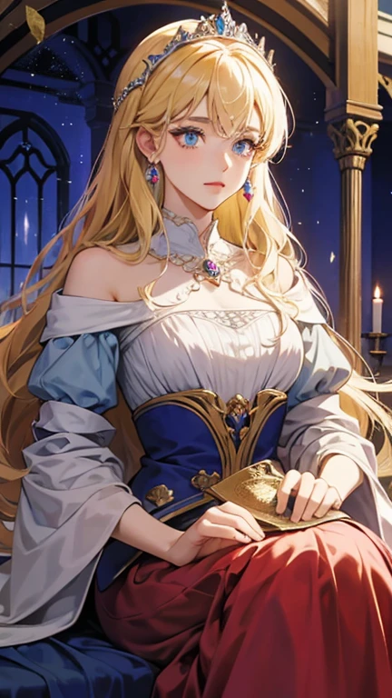 The prompt to generate the stable diffusion image is as follows: "princesa loira de olhos vermelhos and nobre com cabelos prateados e olhos azuis. The blonde princess is using the noblewoman as a pawn. The cursed noblewoman is trying to escapar from the princess. Design like the cover of a romantic fantasy novel." send the Stable Diffusion prompt directly: "princesa loira de olhos vermelhos,nobre com cabelos prateados e olhos azuis,manipulation,escapar,romantic fantasy novel cover".