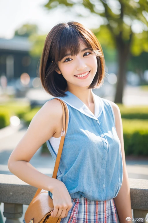 (masterpiece:1.3), (8K, Photorealistic, Raw photo, Best image quality: 1.4), Japanese female university student、(Random hairstyle:1.2)、Super detailed face、Eye for details、double eyelid、Chest to chest、Sharp focus:1.2、Beautiful woman:1.4、Light brown hair、highest quality、masterpiece、超A high resolution、(Photorealistic:1.4)、非常に詳細でプロフェッショナルな照明のsmile、thin、smile、Short-haired、Girly outfits、library