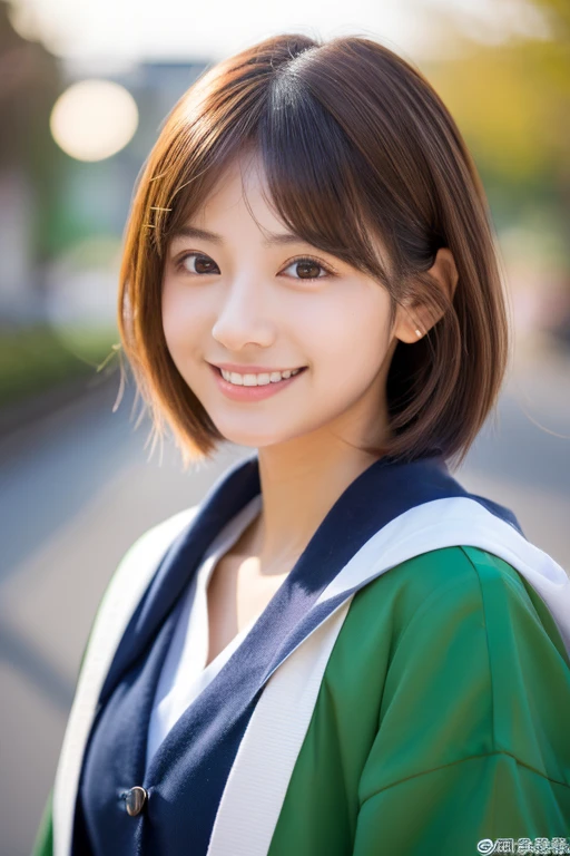 (masterpiece:1.3), (8K, Photorealistic, Raw photo, Best image quality: 1.4), Japanese female university student、(Random hairstyle:1.2)、Super detailed face、Eye for details、double eyelid、Chest to chest、Sharp focus:1.2、Beautiful woman:1.4、Light brown hair、highest quality、masterpiece、超A high resolution、(Photorealistic:1.4)、非常に詳細でプロフェッショナルな照明のsmile、thin、smile、Short-haired、Girly outfits、library