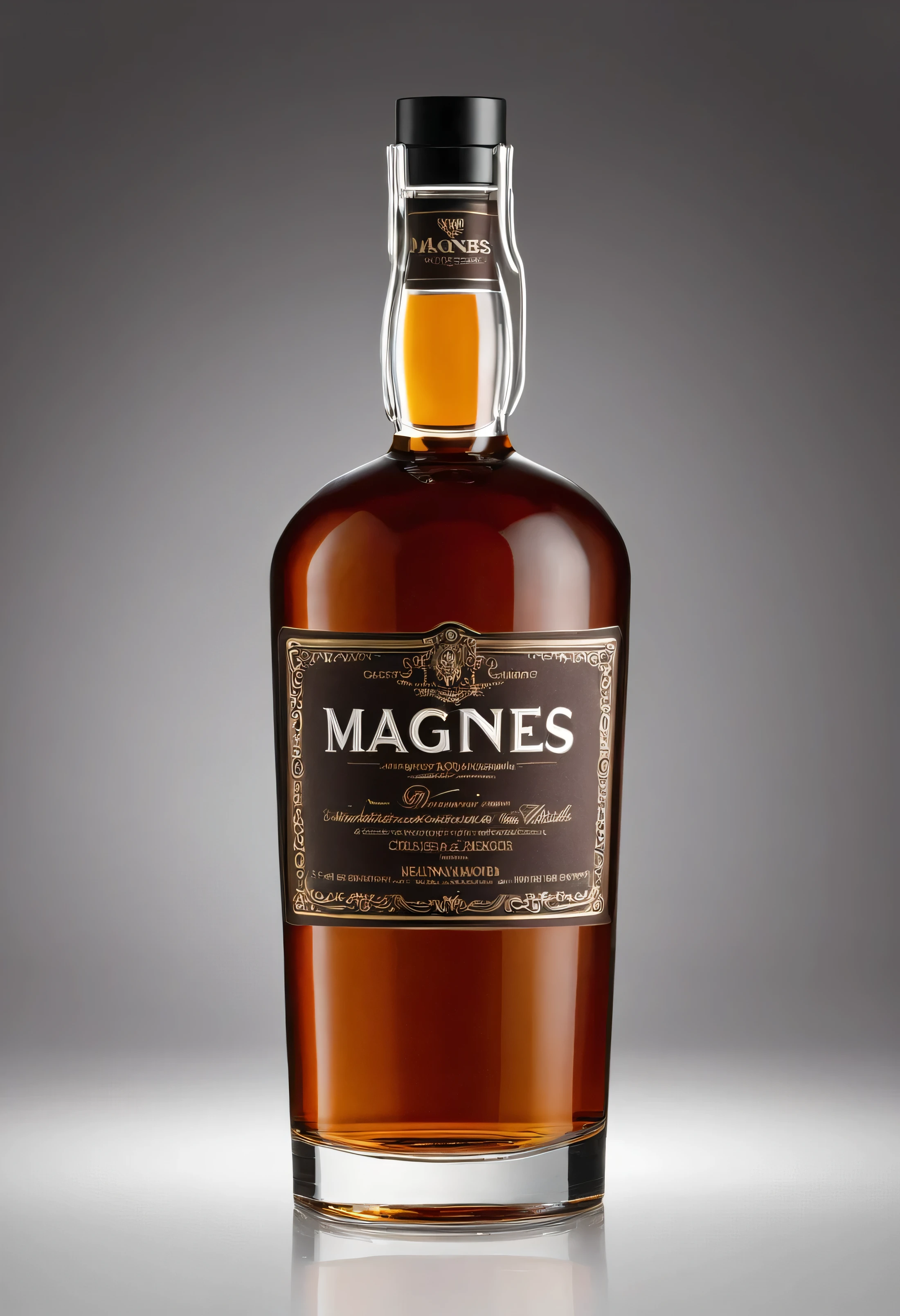 Create a brown liquor bottle named The Magnes