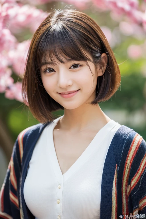 (masterpiece:1.3), (8K, Photorealistic, Raw photo, Best image quality: 1.4), Japanese female university student、(Random hairstyle:1.2)、Super detailed face、Eye for details、double eyelid、Chest to chest、Sharp focus:1.2、Beautiful woman:1.4、Light brown hair、highest quality、masterpiece、超A high resolution、(Photorealistic:1.4)、非常に詳細でプロフェッショナルな照明のsmile、thin、smile、Short-haired、Girly outfits、Fatal position large breasts:1.3、The yukata has a gentle color and a cute impression.、whole body、Well-groomed