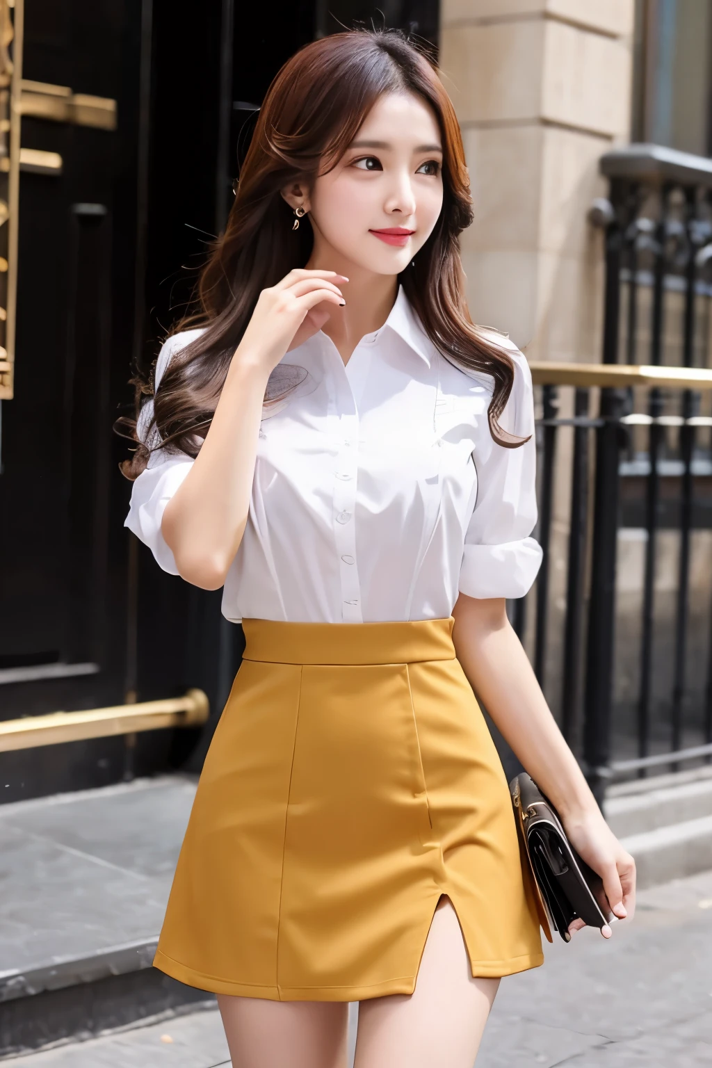 Suit, shirt, mini skirt, tight