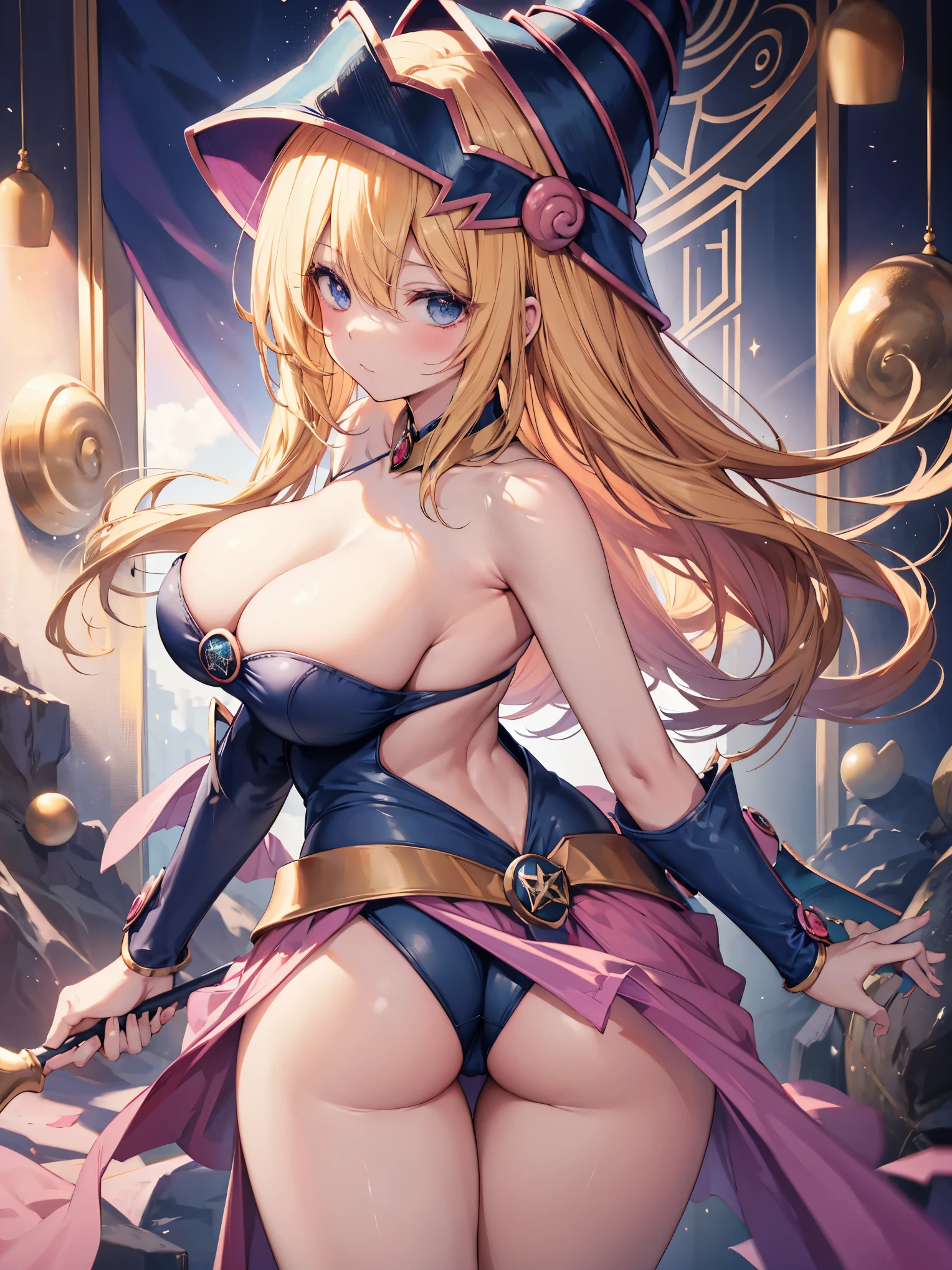 Black Magician Girl、Thongs that dig into your ass、Huge breasts、Thick thighs、Blonde Hair、magic circle、Magic wand