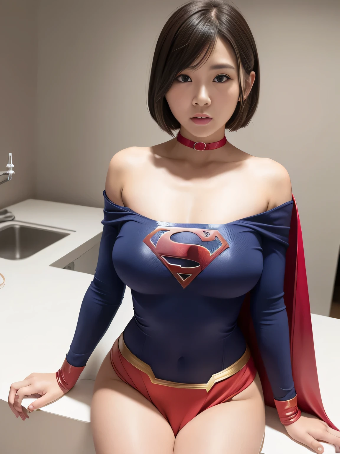 masterpiece、Supergirl Costume、short hair、operating table、victim、abused、Big and ample breasts、choker、Long sleeve、Red mini skirt、Look at the camera、Messy Lab、Laboratory instrument、Inspection equipment、Medical equipment、Medical practice、Physical examination、born々Shii、Gorgeous Shii、Seductive pose、Off the shoulder、Model Body Type、Oily Skin、charm、Enchanting、Fascinating、victim、