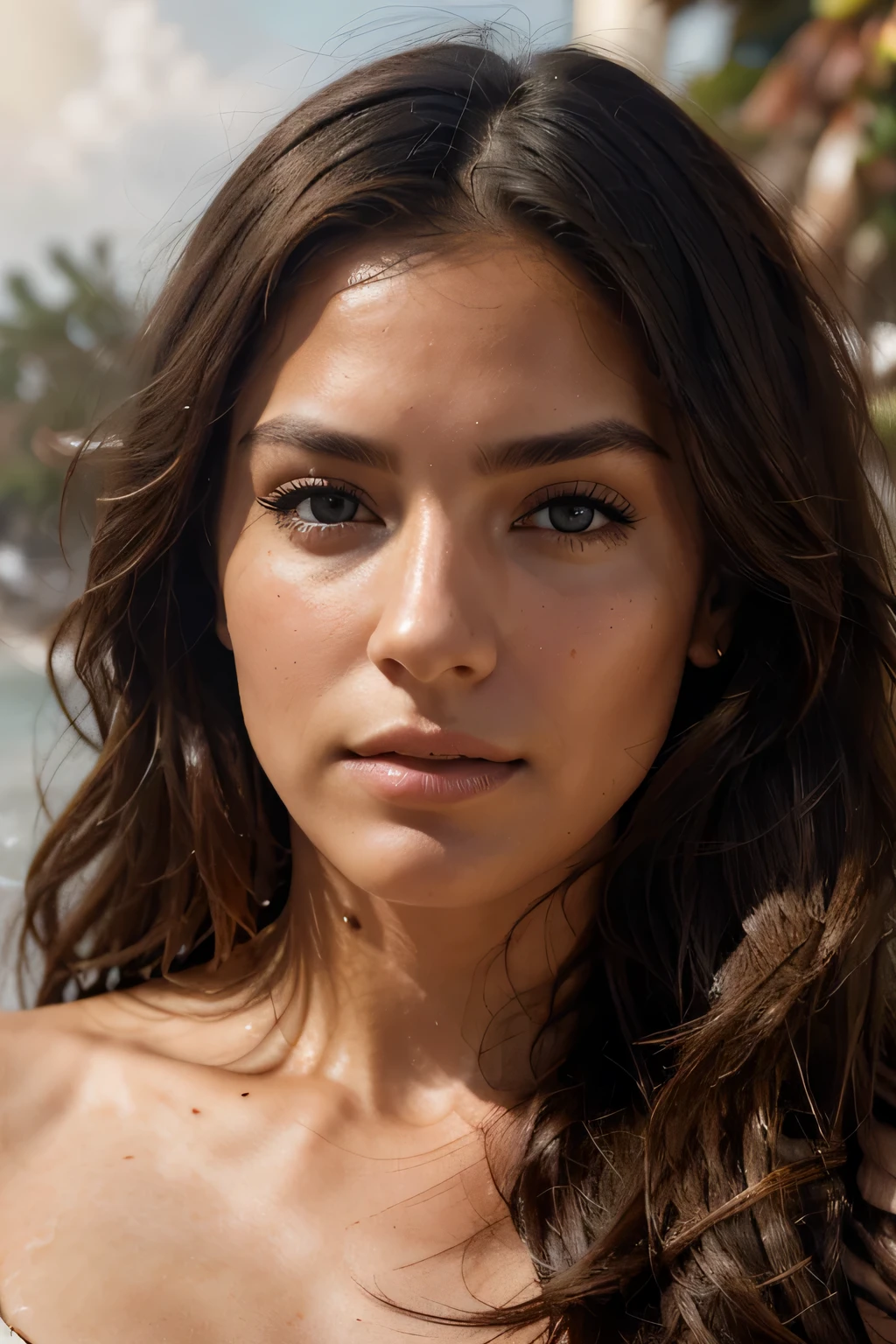 "A beautiful American female model's portrait photograph. Sun-kissed skin with light makeup. Suitable for the cover of a fashion magazine. Realistic and symmetrical face. Natural texture with attention to detail. Wind-blown hair swaying gracefully. Astonishing details and rich colors. Dramatic lighting and cinematic feel. High-resolution RAW photograph."
