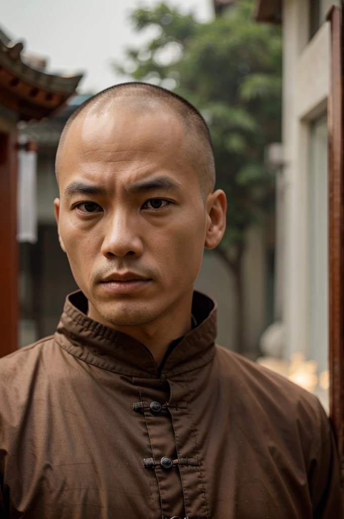 A detailed photograph of a serious looking chinese monk