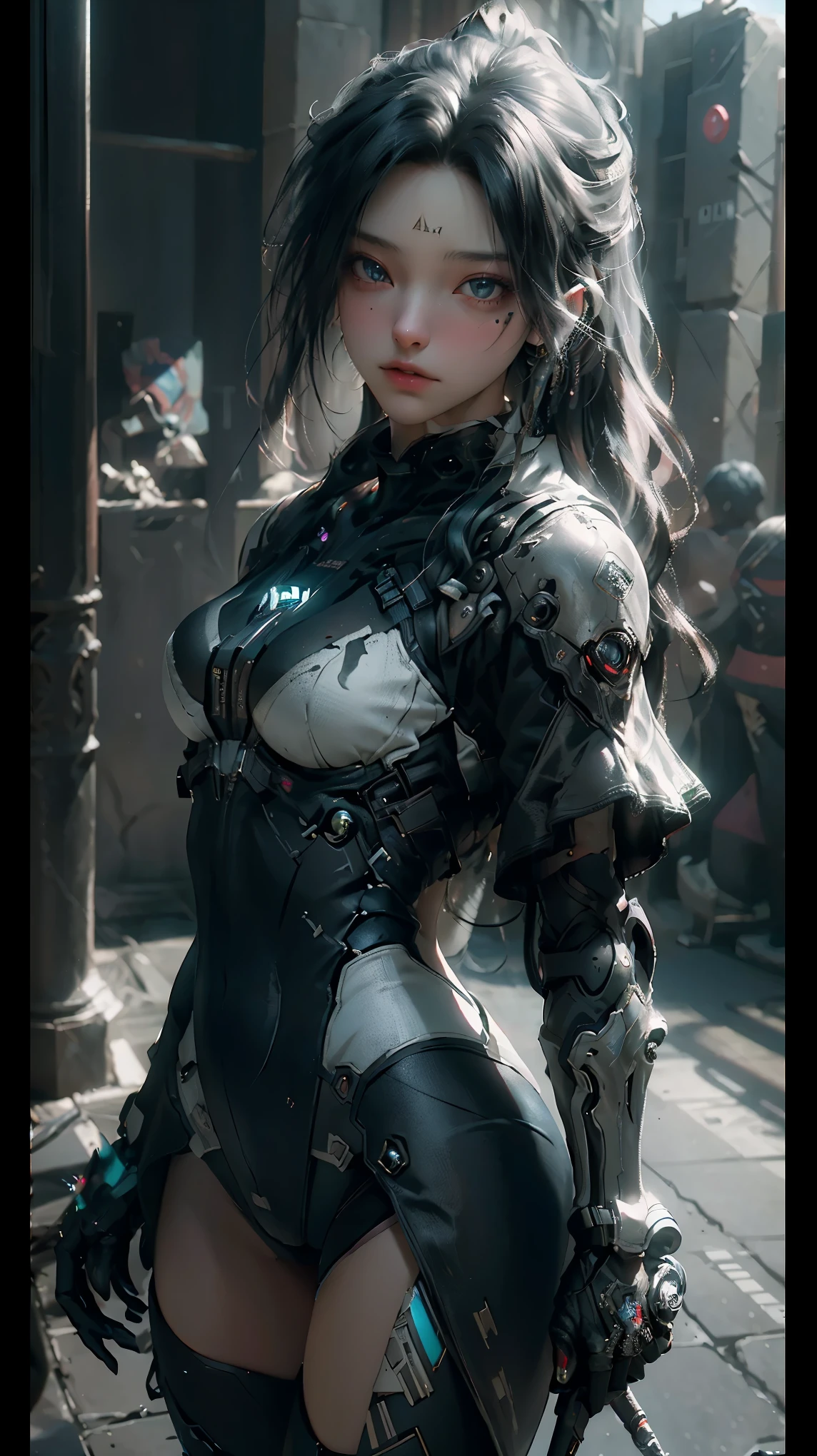 ((Best quality)), ((masterpiece)), (detailed:1.4), 3D, an image of a beautiful cyberpunk female,HDR (High Dynamic Range),Ray Tracing,NVIDIA RTX,Super-Resolution,Unreal 5,Subsurface scattering,PBR Texturing,Post-processing,Anisotropic Filtering,Depth-of-field,Maximum clarity and sharpness,Multi-layered textures,Albedo and Specular maps,Surface shading,Accurate simulation of light-material interaction,Perfect proportions,Octane Render,Two-tone lighting,Wide aperture,Low ISO,White balance,Rule of thirds,8K RAW,