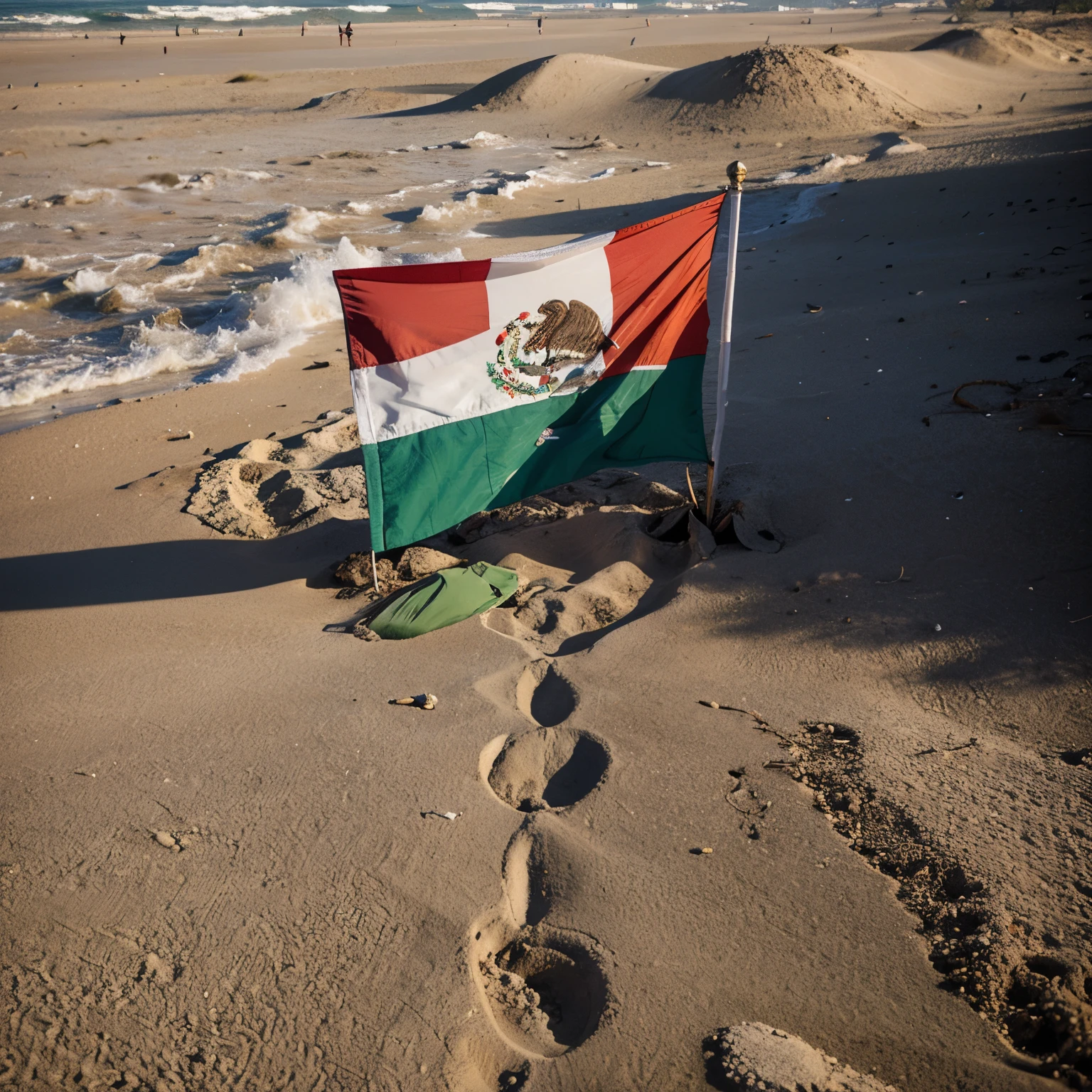 Mexico flag on the beach.