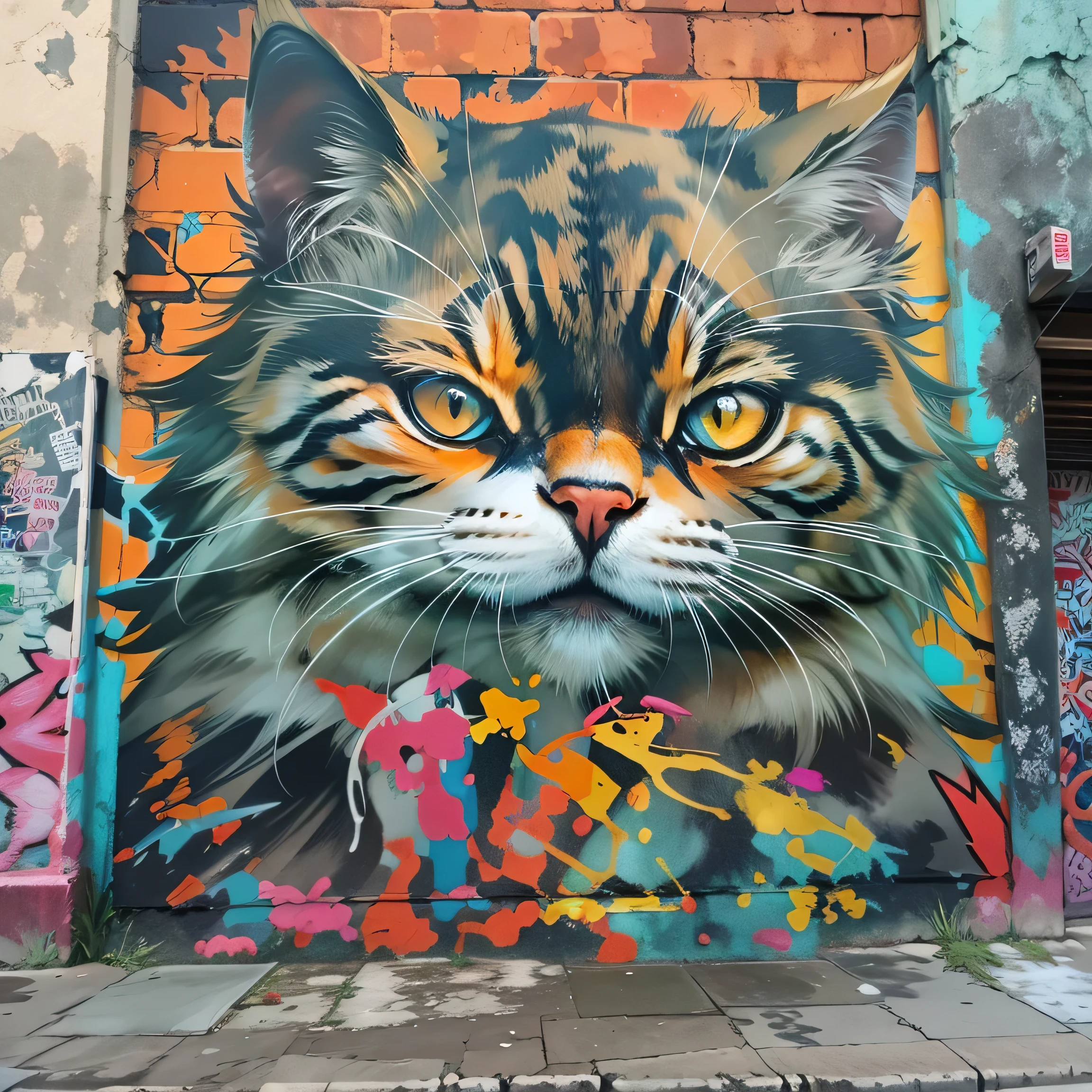 Graffiti of a cat on the wall of a building, Street Art 8 k, Wild art, Street Art, Street Art:4 Jay do, Street Art : 4 Jay do, Street Art, Street Art:2 for do, In the picture of the cat, by Adam Szentpétery, do:Mugger, Street Art:2, painted on a giant wall