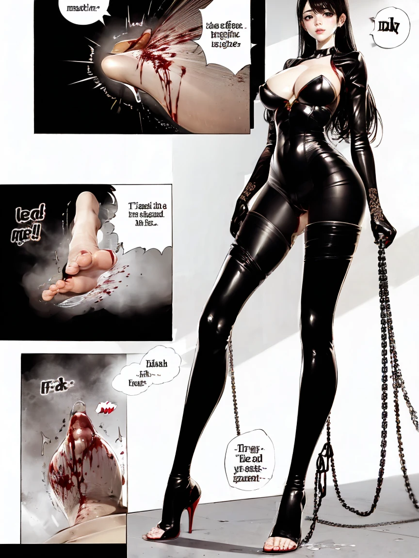 comic storyboard,anatomically correct,1beautiful girl, long hair,smile,barefoot,lace top,sexy, shiny leggings, thin gap,camel toe,high heels,cleavage,crossed legs,large breasts,leg tattoo,long hair,smile,toenails,) standing,trample,cuts,defloration,indoor,couple,femdom,hetero,saliva , mucus,femdom,blood on clothes,blood on hands,blood splatter,open mouth,kneeling man,sit,trembling man,dead man,sit,bruise man,lying man,man cum,bleeding man,(masterpiece, best quality:1.2)