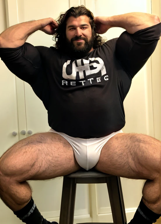 arafed man with a beard and a shirt on sitting on a stool, thicc, sebastien chabal, sitting on his throne, photo from a promo shoot, wearing only pants, his legs spread apart, large thighs, 2021, exposed thighs!!!, 2 0 2 1, bearded man seated on a throne, sat in his throne, thighs, hot muscular beefy man, hairy man, white underwear, thick hairy legs, white underwear, dick bulge