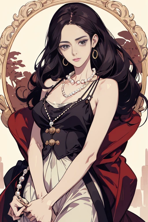 a drawing of a woman with a necklace and pearls around her neck, no art style by bowater, arte digital de um elegante, Retrato anime Kaya Scodelario, Madonna Elegant Genre, in digital illustration style, pintura digital barroca, fanart requintada altamente detalhada, inspirado em Kim Deuk-sin, retrato detalhado do personagem, retrato de jisoo blackpink