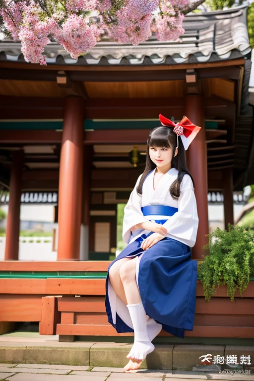 (16k,super highest quality,Ultra-high resolution,masterpiece,Realistic,Realistic,Very detailed),A young and adorable 12 year old〜Girls up to 20 years old,I flipped up the shrine maiden's skirt to see her panties,Full body photo,Overall length angle,