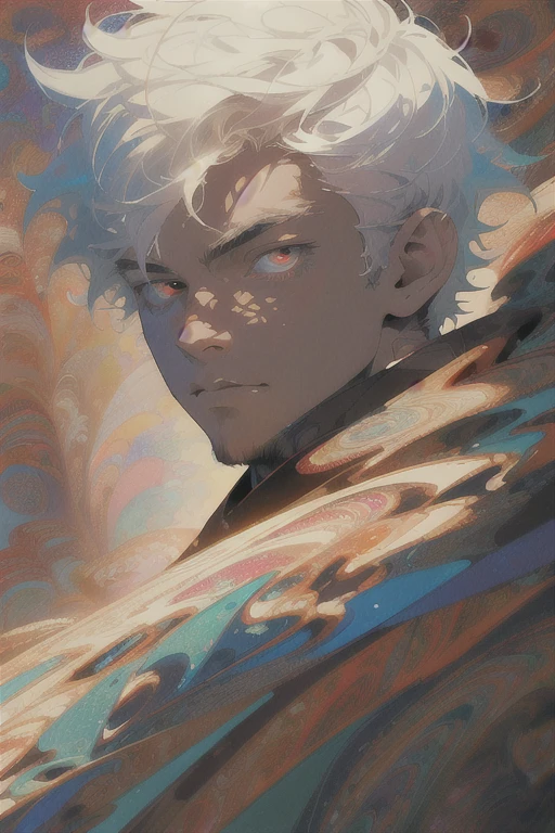 Realistic, (Masterpiece, Top Quality, Best Quality, Official Art, Beauty and Aesthetics: 1.2), Very Detailed, Fractal Art, Colorful, Most Detailed, Zentangle, (Abstract Background: 1.5) (1boy: 1.3), God, White Hair, Short Hair, (Glowing Red Eyes), Mysterious, (Magic), Ice, Handsome Man, Egyptian Style