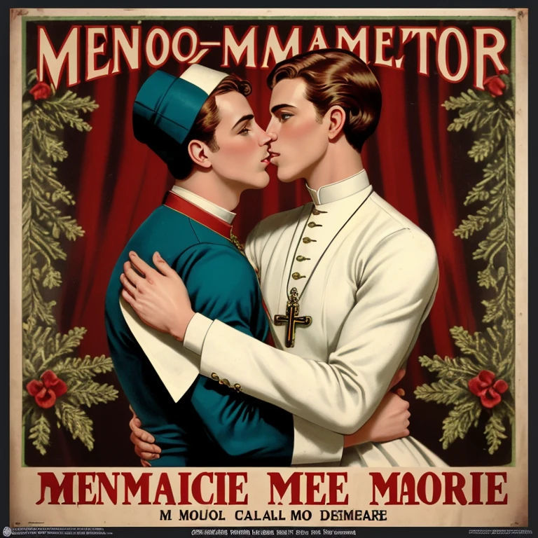 ((mejor calidad)), ((Obra maestra)), (detallado), cara perfecta. 1000 AD. male gay priest, vintage poster deSign, in ornament victorian time, with fetish erotic only gay porn