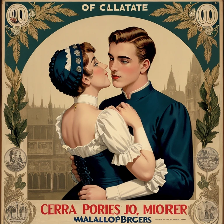 ((mejor calidad)), ((Obra maestra)), (detallado), cara perfecta. 1000 AD. male gay priest, vintage poster deSign, in ornament victorian time, with fetish erotic only gay porn