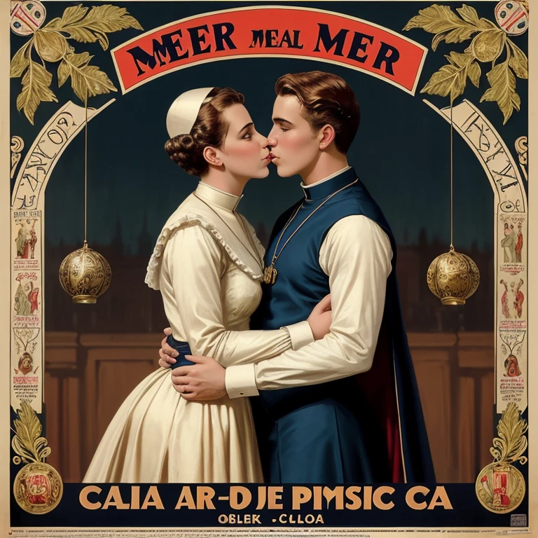 ((mejor calidad)), ((Obra maestra)), (detallado), cara perfecta. 1000 AD. male gay priest, vintage poster deSign, in ornament victorian time, with fetish erotic only gay porn
