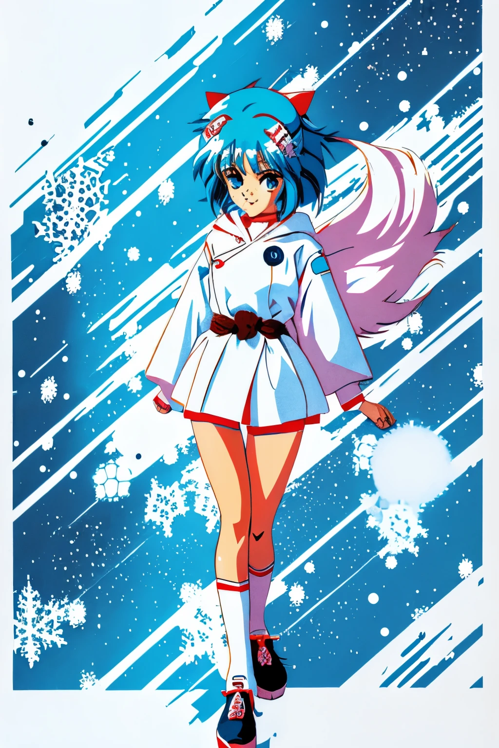 A CUTE ANIME GEEK GIRL OF THE UNIVERSE THROUGH THE SNOWFLAKE DIFFERENT MODELS, Character design, Full body shot, Anime style, manga art, Graffiti art, Inking, Graphic, Masterpiece, Design, Art by Jamie Hewlett, 2d illustration drawing
