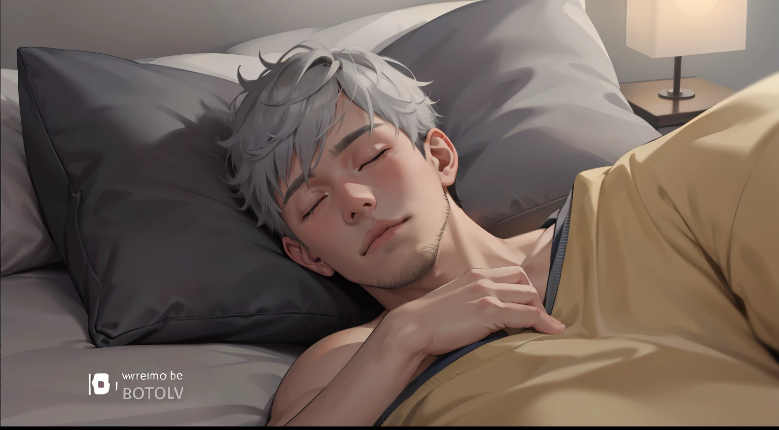 cute 16 year old boy with light gray hair is asleep