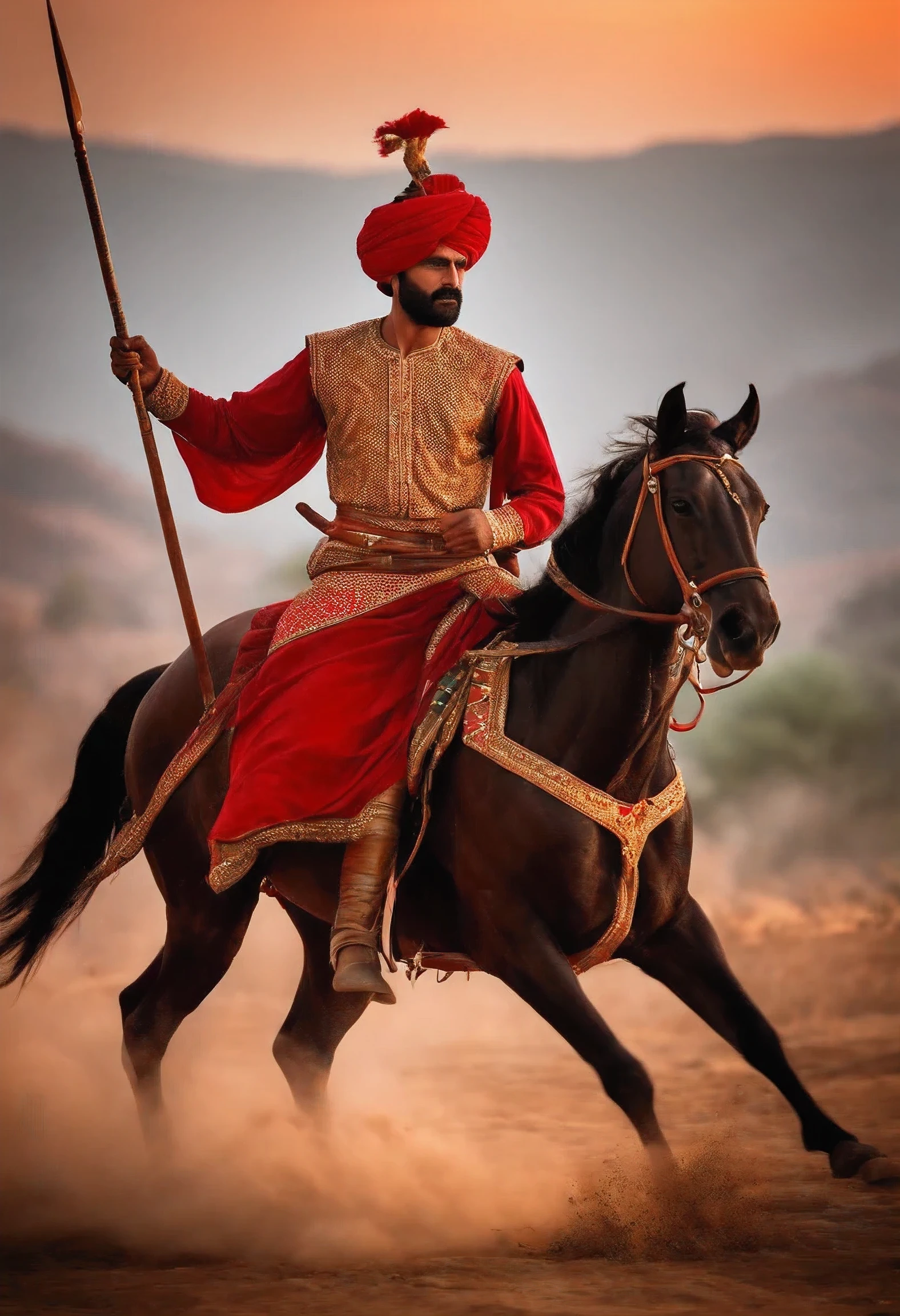 Show me a Rajput warrior fighting the Mughals