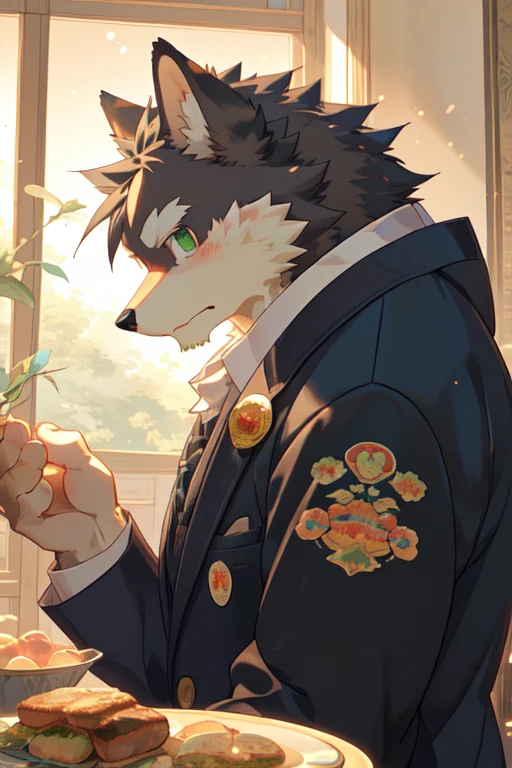 ((best quality)), ((masterpiece)), (detailed), perfect face, Furry, anthropomorphic Wolf, Russet fur, dark brown, dark green eyes, 6'1 and 173 lbs, by Rin Suzuka, Art by Sosuke Toka, Art by Nishiya Futoshi, art by Yusuke Matsuo, Art by Toshie Kawamura, art by Yoshihiko Umakoshi, Art by Yukiko Nakatani, art by Naoyuki Asano, perfect shading, soft shading, soft colors, vivid colors, pastel colors