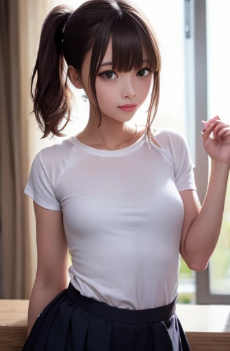 masterpiece、(top-quality:1.32), (The ultra -The high-definition:1.4), (hight resolution: 1.3), (CG Unity 8k wallpapers:1.2), (Detailed eyes and skin:1.35), (detailed facial features:1.25), (Detailed pupils:1.36), precise and perfect human body structure, (authentic skin: 1.26), high-level image quality、
From below、 (Photorealsitic, awardwinning photo:1.27), depth of fields, natural soft light、
BREAK,
Cute jaw、((Ponytail: 1.47)), Brown hair, (Blue eyes: 1.28), thick bangs, Large blue ribbon, Opens mouth and laughs,
((Synthetic leather gym clothes:1.2)), sports wear、Crouching start、